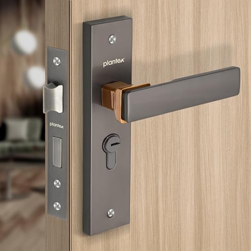 Plantex Heavy-Duty Door Lock Set - Main Door Locks Handle Set/ 6-Lever Mechanism with 3 Years of Warranty/Mortise Locks with 3 Keys, Brass Lock Body & Cylinder(8116 - Satin Black & PVD Choco) - Image 1