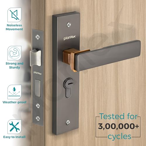 Plantex Heavy-Duty Door Lock Set - Main Door Locks Handle Set/ 6-Lever Mechanism with 3 Years of Warranty/Mortise Locks with 3 Keys, Brass Lock Body & Cylinder(8116 - Satin Black & PVD Choco) - Image 2