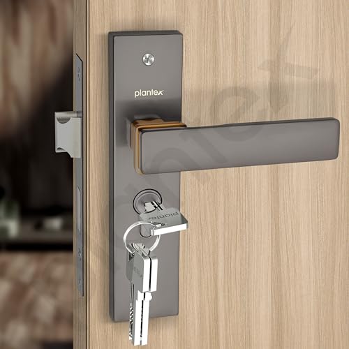 Plantex Heavy-Duty Door Lock Set - Main Door Locks Handle Set/ 6-Lever Mechanism with 3 Years of Warranty/Mortise Locks with 3 Keys, Brass Lock Body & Cylinder(8116 - Satin Black & PVD Choco) - Image 5