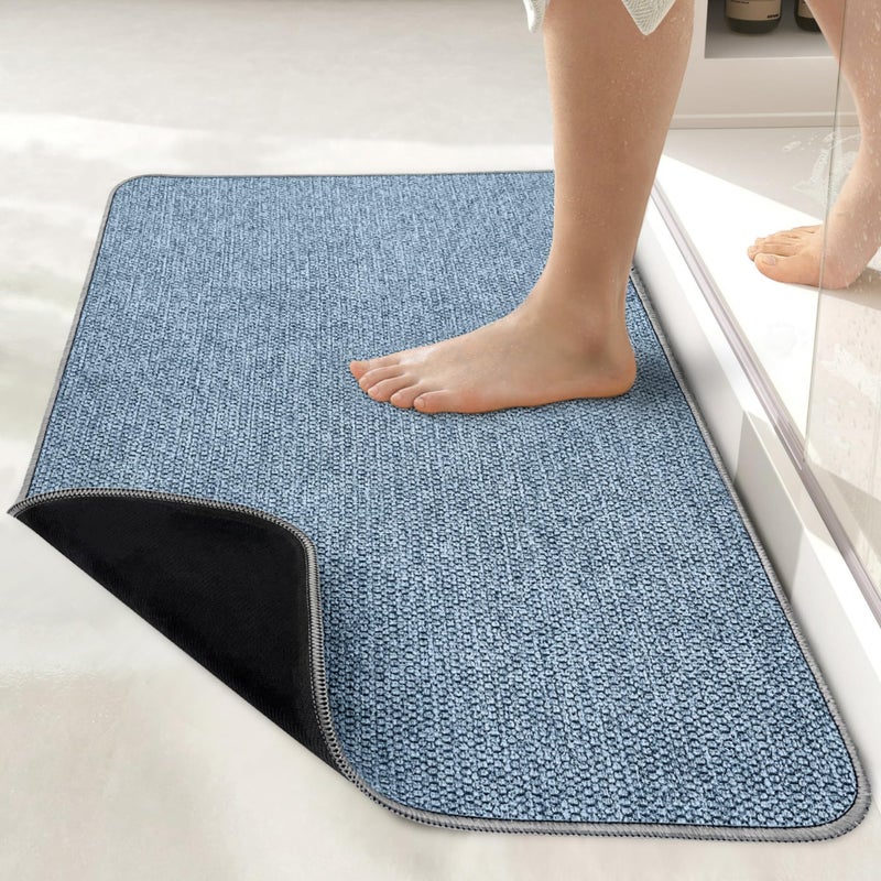 Bosap Bath Mat,Ultra Thin Bathroom Rugs,Rubber Bath Mats for Bathroom,No Slip Bath Rugs,Quick Dry,Machine Washable,Low Pile,Absorbent,Shower Outside,Sink,Home Decor Accessories.Blue,1'5"x2'3"(17x27inch) - Image 1