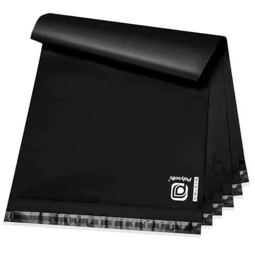 POLYSELLS 100 pcs 12x15.5 Inches Black Poly Mailers Shipping Envelopes, Strong Adhesive Sealing, Waterproof, and Tear-resistant Postal Mailing Bags for Clothing, Books, and Accessories - Image 1