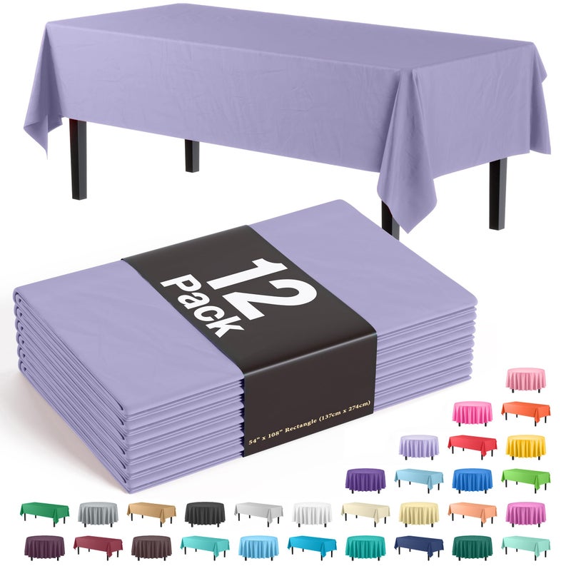 Exquisite 12Pack Premium Plastic Tablecloth 54in x 108in Rectangle Table Cover Lavender