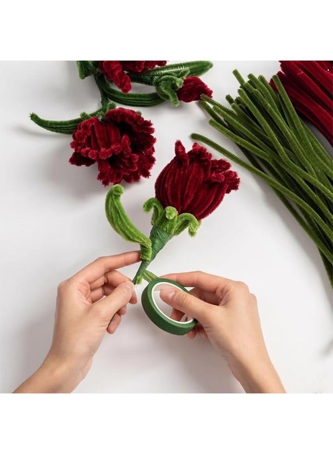 كيلا منظفات أنابيب الورد للحرف اليدوية، منظفات أنابيب التوليب للحرف اليدوية، منظفات أنابيب خضراء وحمراء بطول 30 سم، أعواد ناعمة، أدوات حرفية، سيقان من الشنيل مع عمود زهور، قلب زهرة وشريط بستنة، فنون وحرف يدوية (8 زهور) - Image 5