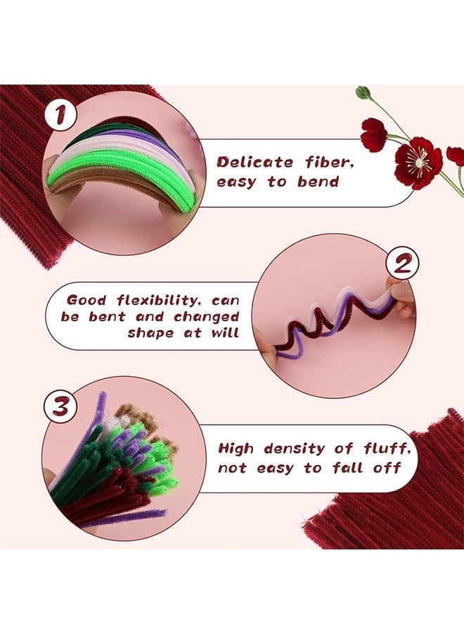 كيلا منظفات أنابيب الورد للحرف اليدوية، منظفات أنابيب التوليب للحرف اليدوية، منظفات أنابيب خضراء وحمراء بطول 30 سم، أعواد ناعمة، أدوات حرفية، سيقان من الشنيل مع عمود زهور، قلب زهرة وشريط بستنة، فنون وحرف يدوية (8 زهور) - Image 3