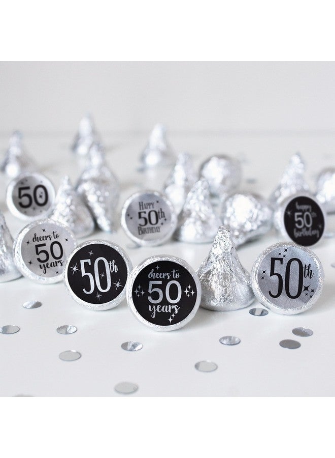 DISTINCTIVS Black And Silver 50Th Birthday Party Favor Stickers Shiny Foil 180 Labels - Image 3