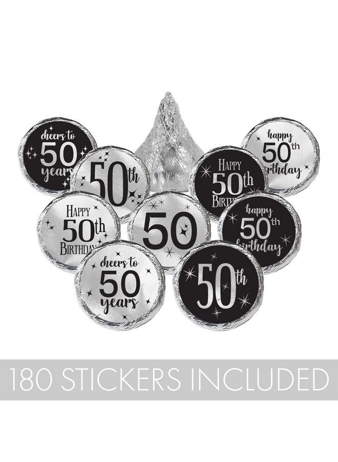 DISTINCTIVS Black And Silver 50Th Birthday Party Favor Stickers Shiny Foil 180 Labels - Image 5