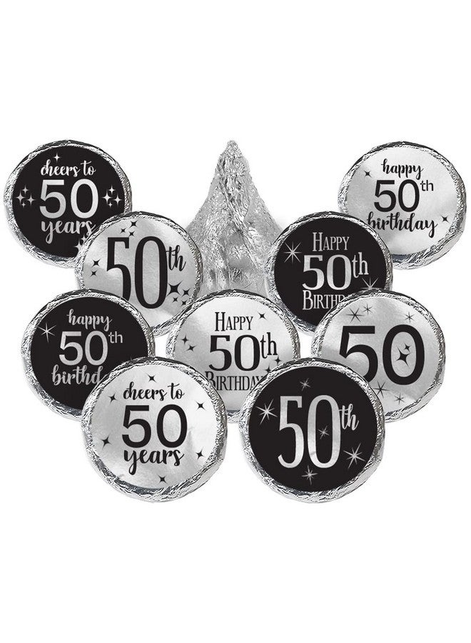 DISTINCTIVS Black And Silver 50Th Birthday Party Favor Stickers Shiny Foil 180 Labels - Image 2