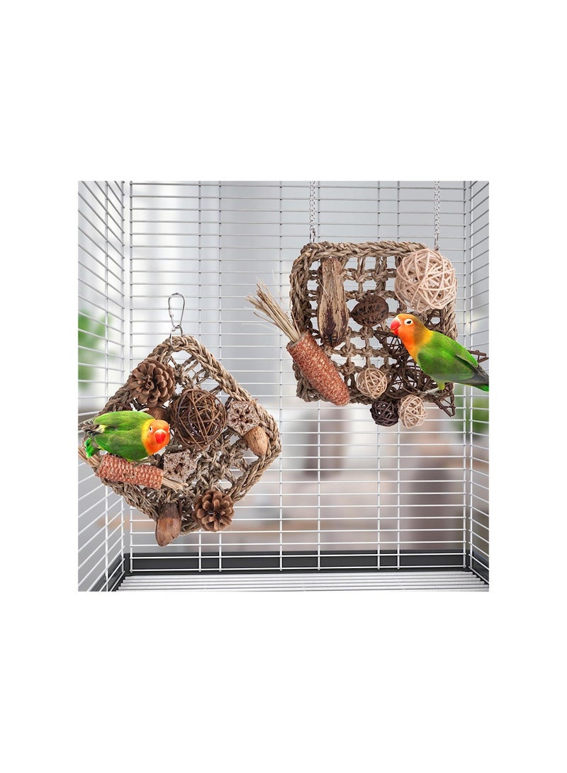 XiuWoo Parrot Toys, Natural Materials Bird Supplies, Made of Carambola Fruit, Rattan Ball, Pine Tower, Corn, Can Be Climbed or Chewed, Suitable for Various Types Parrots, 2 Pcs - Image 1
