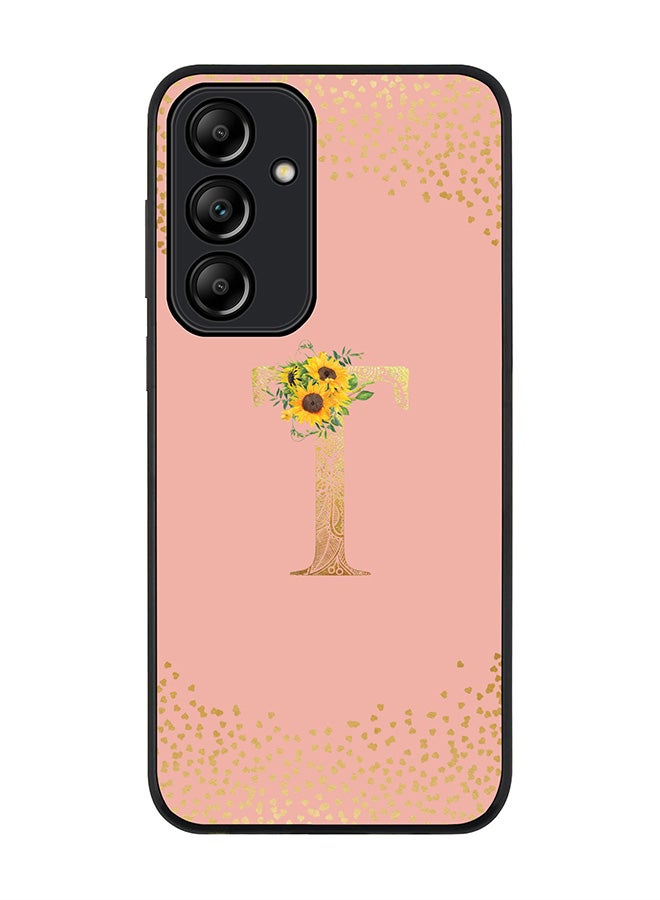 Stylizedd Rugged Black Edge Case for Samsung Galaxy A35 Case Cover- Custom Monogram Initial Letter Mandala Floral Pattern Alphabet - T(Rose Pink) - Image 1