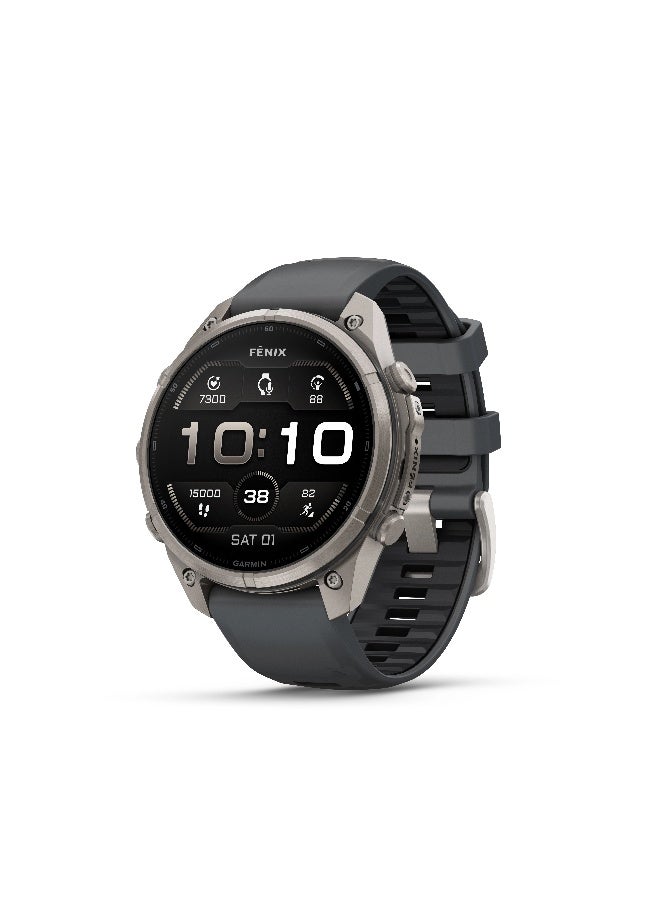 جارمين Garmin Fenix 9 Pro - 51 mm - Titanium with Pebble Grey Silicone Band Titanium with Graphite band - Image 1