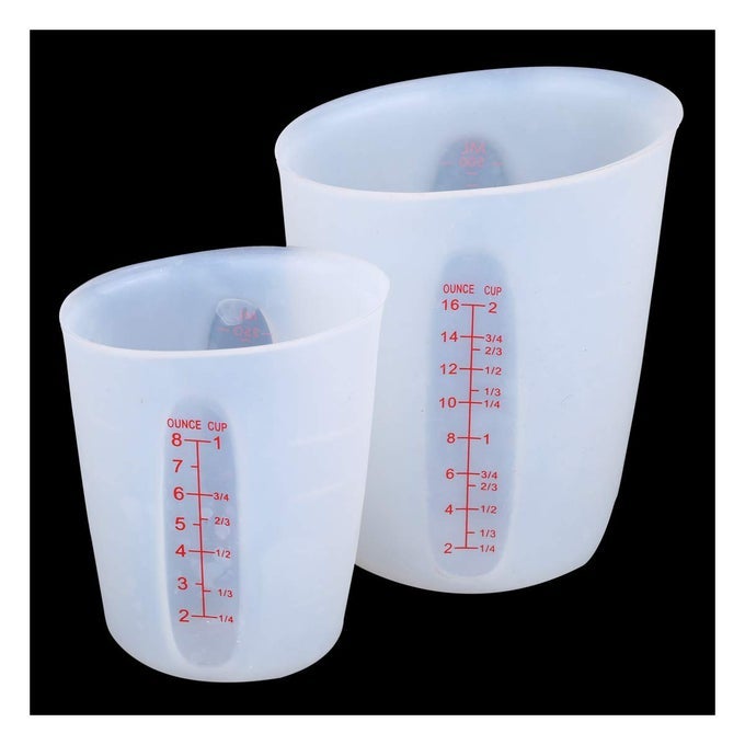 SILICONE FLEXIBLE MEASURING CUPS SET FOR EPOXY RESIN BUTTER CHOCOLATE MORE 2 CUP 1 CUP MELT STIR SQUEEZE POUR BPA FREE DISHWASHER SAFE STANDARD METRIC MEASURMENT MARKINGS