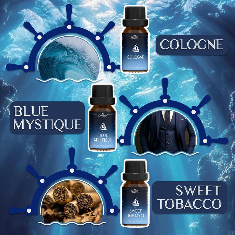 SALUBRITO Cologne Fragrance Oils, Premium Essential Oil Set for Diffuser, Soap, Candle Making Scents, Amber Oud, Midnight Musk, Blue Mystique, Sweet Tobacco, Nocturne, Cologne - Image 3