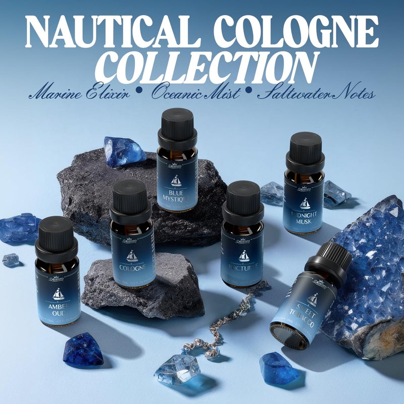 SALUBRITO Cologne Fragrance Oils, Premium Essential Oil Set for Diffuser, Soap, Candle Making Scents, Amber Oud, Midnight Musk, Blue Mystique, Sweet Tobacco, Nocturne, Cologne - Image 5
