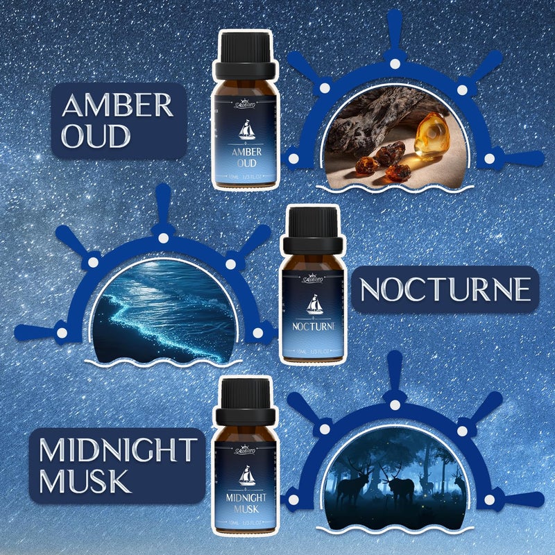 SALUBRITO Cologne Fragrance Oils, Premium Essential Oil Set for Diffuser, Soap, Candle Making Scents, Amber Oud, Midnight Musk, Blue Mystique, Sweet Tobacco, Nocturne, Cologne - Image 4