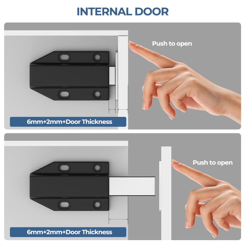 Tonitrui Magnetic Push Latch Without Nail Installation Tonitrui Heavy Duty Magnetic Touch Latches for Large Door Push Release Latch Kitchen Drawer Push Catch Press Out Latch (Black 6 Pack) - Image 4