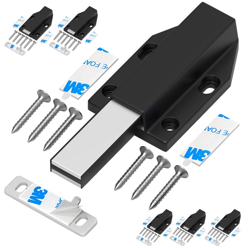 Tonitrui Magnetic Push Latch Without Nail Installation Tonitrui Heavy Duty Magnetic Touch Latches for Large Door Push Release Latch Kitchen Drawer Push Catch Press Out Latch (Black 6 Pack) - Image 1