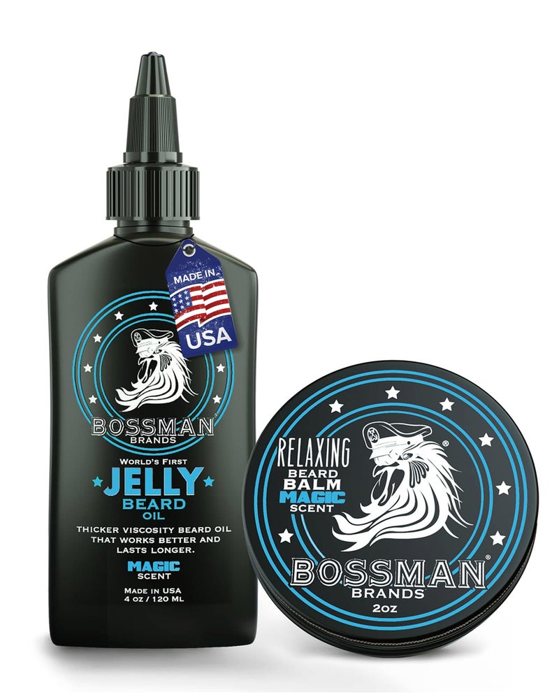 Bossman Jelly Beard Oil for Men  Beard Balm for Men Combo  Softens Tames Moisturizes  Conditions  Magic Scent  Natural Ingredients  Made in USA