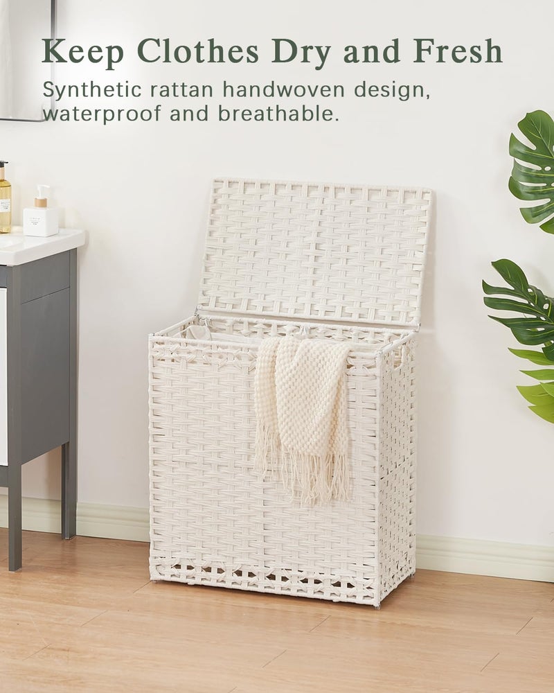 SETVSON Laundry Hamper with Lid Wicker Laundry Basket 112 L (29.6 Gal) Laundry Hampers Handwoven Rattan Clothes Hamper with Handles 3 Removable Liner Bag, 6 Mesh Bags for Bathroom Bedroom White - Image 2
