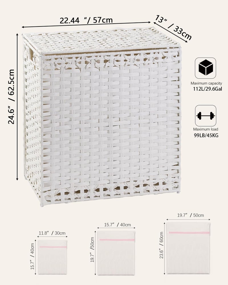 SETVSON Laundry Hamper with Lid Wicker Laundry Basket 112 L (29.6 Gal) Laundry Hampers Handwoven Rattan Clothes Hamper with Handles 3 Removable Liner Bag, 6 Mesh Bags for Bathroom Bedroom White - Image 5