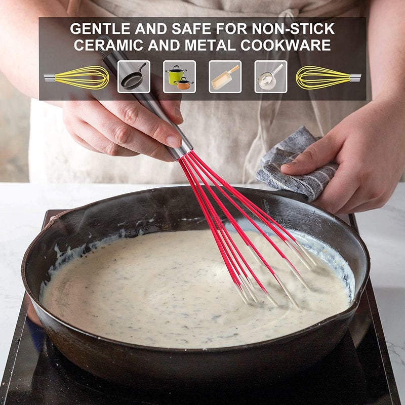 HOTEC 4 Pieces Silicone Whisks Set, Wire Balloon Whisks for cooking Egg Beater, Non-slip Handle Whisk for Non-stick Cookware Perfect for Cooking, Stirring, Beating and Blending (Multicolor) - Image 2
