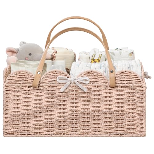 HBlife Baby Diaper Caddy Paper Rope Storage Baskets Nursery Bin with Removable Divider Portable Car Organizer for Diapers Baby Shower Gifts Newborn Essentials Must Haves - Image 1
