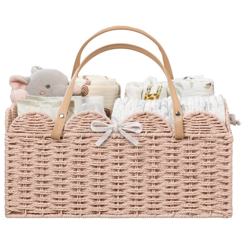 HBlife Baby Diaper Caddy Paper Rope Storage Baskets Nursery Bin with Removable Divider Portable Car Organizer for Diapers Baby Shower Gifts Newborn Essentials Must Haves - Image 2