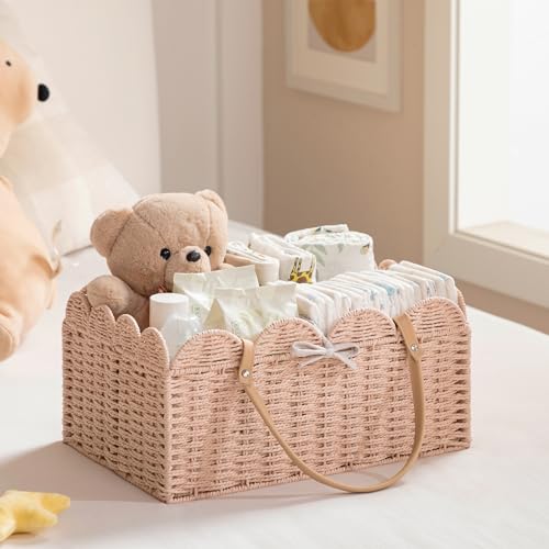 HBlife Baby Diaper Caddy Paper Rope Storage Baskets Nursery Bin with Removable Divider Portable Car Organizer for Diapers Baby Shower Gifts Newborn Essentials Must Haves - Image 3