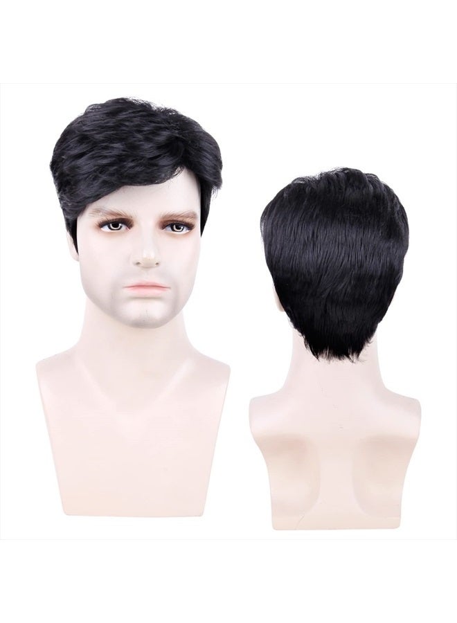 creamily Mens Wig Short Hair, Mens Hair Replacement Wigs Mens's Black Wig for Men Hair Full Wig for Male Guy Christmas Daily Wear - Image 2
