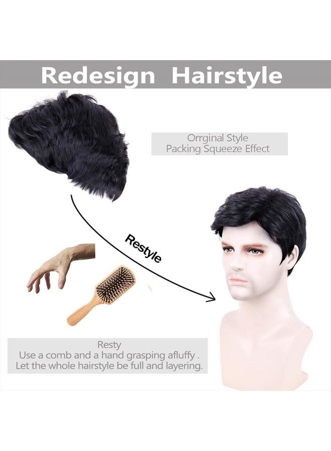 creamily Mens Wig Short Hair, Mens Hair Replacement Wigs Mens's Black Wig for Men Hair Full Wig for Male Guy Christmas Daily Wear - Image 5