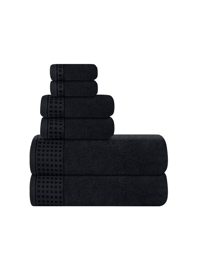 GLAMBURG 100% Cotton Ultra Soft 6 Pack Towel Set, Contains 2 Bath Towels 28x55 Inches, 2 Hand Towels 16x24 Inches & 2 Wash Coths 12x12 Inches, Compact Absorbent Lightweight & Quickdry - Black - Image 1