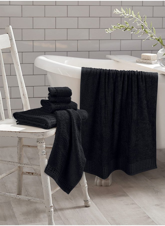 GLAMBURG 100% Cotton Ultra Soft 6 Pack Towel Set, Contains 2 Bath Towels 28x55 Inches, 2 Hand Towels 16x24 Inches & 2 Wash Coths 12x12 Inches, Compact Absorbent Lightweight & Quickdry - Black - Image 3