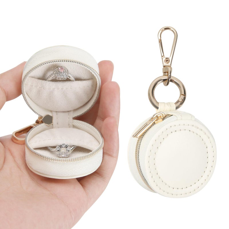 KUKUVR Jewelry Ring Holder Box with Keychain, Portable Gym Jewelry Storage Box Case, Small Travel Ring Earring Stud Necklace Storage Case (White) - Image 1