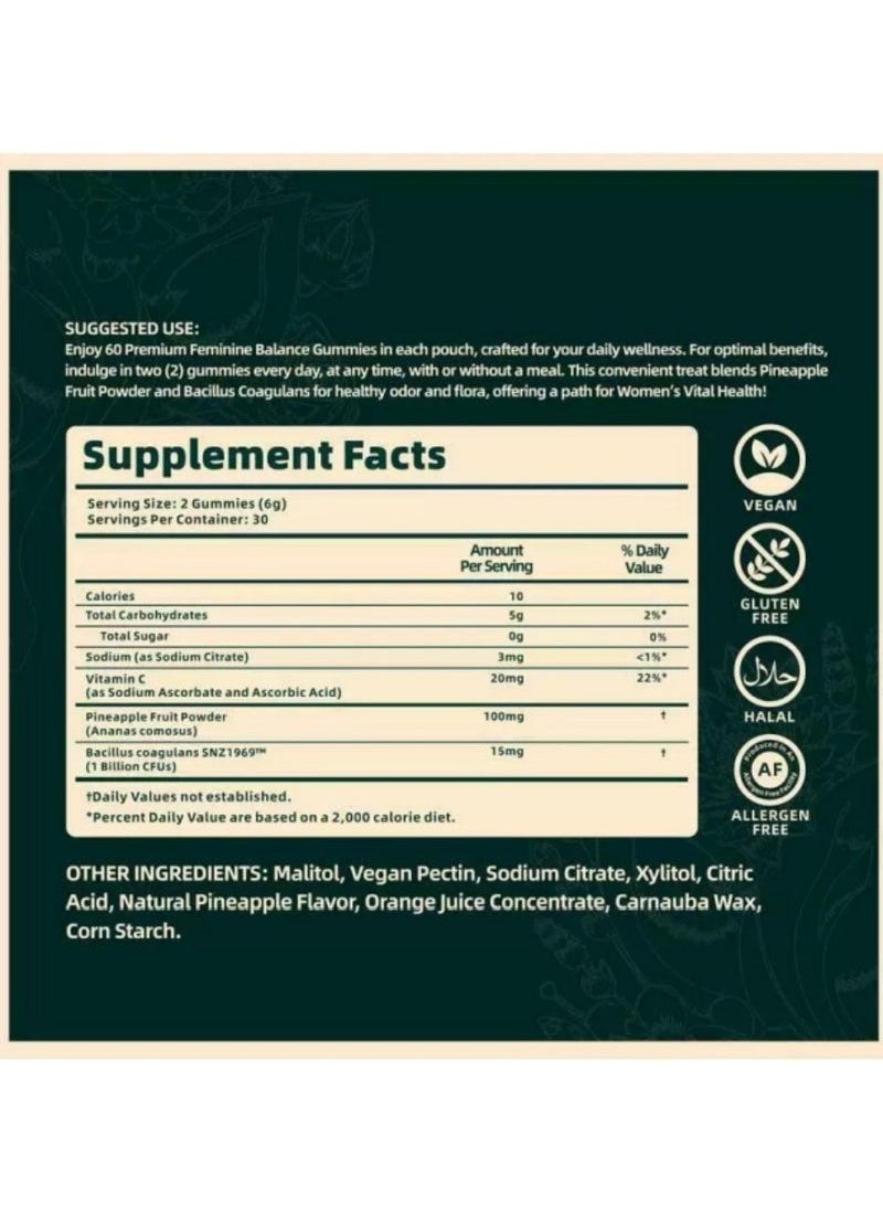 Nutrition Vital Source Nutrition Premium Feminine Balance Gummies for Women’s Health Wellness Immune Support Vegan Gluten Free Hawaiian Pineapple 60 Gummies  - Image 3