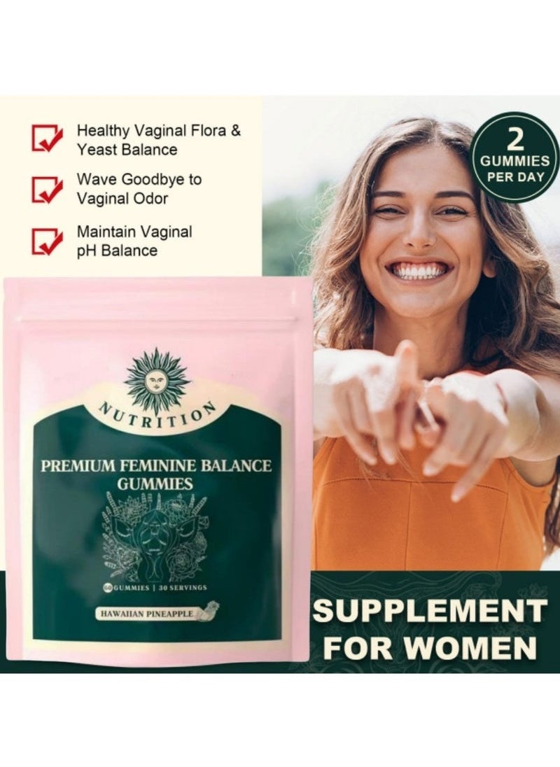 Nutrition Vital Source Nutrition Premium Feminine Balance Gummies for Women’s Health Wellness Immune Support Vegan Gluten Free Hawaiian Pineapple 60 Gummies  - Image 1