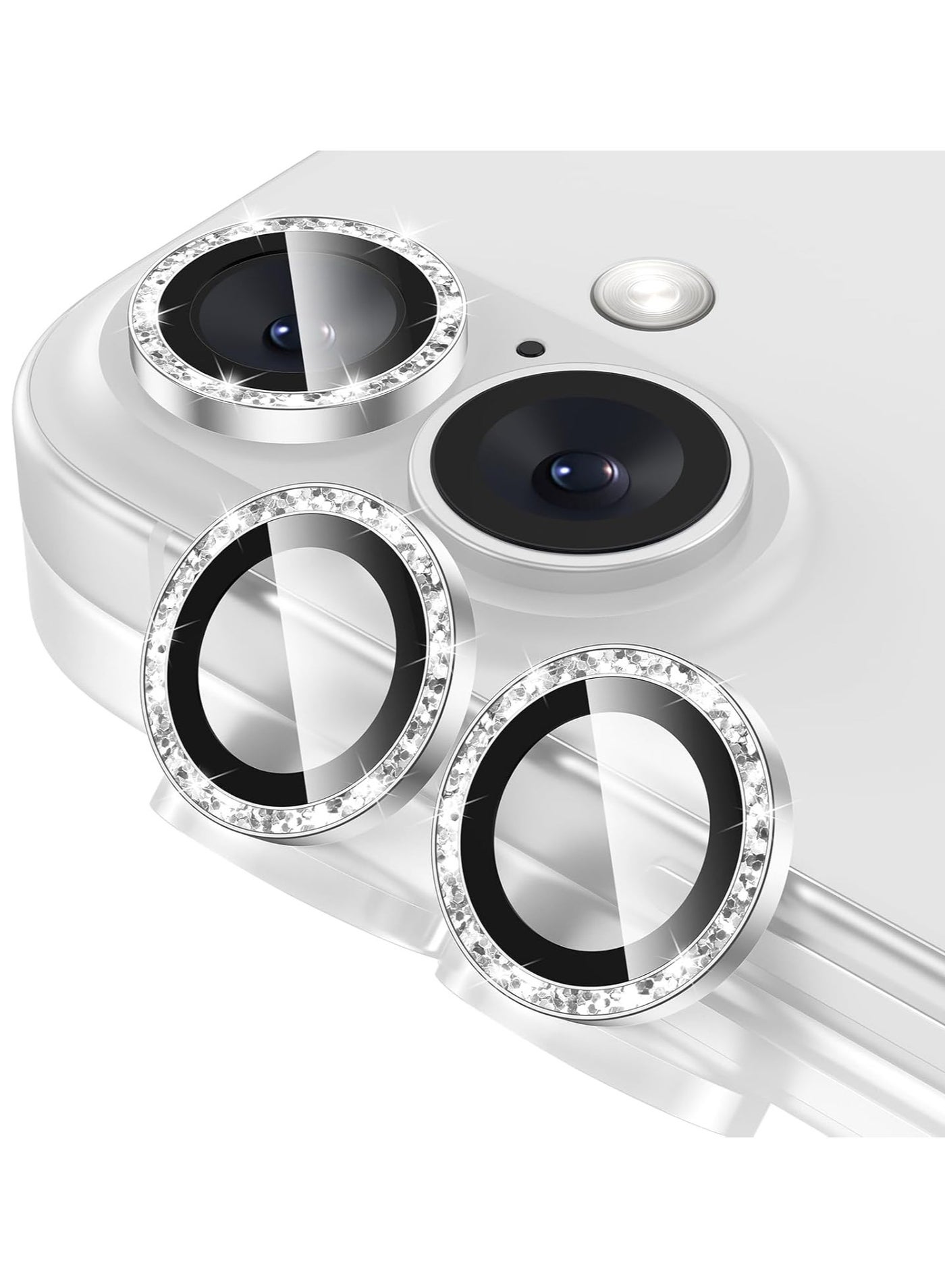 ACLIX Camera Lens Protector for iPhone 16 Plus/iPhone 16, Shatterproof, Ultra-thin Aluminum Alloy Ring, Camera Lens Protective Film, (Glitter White)