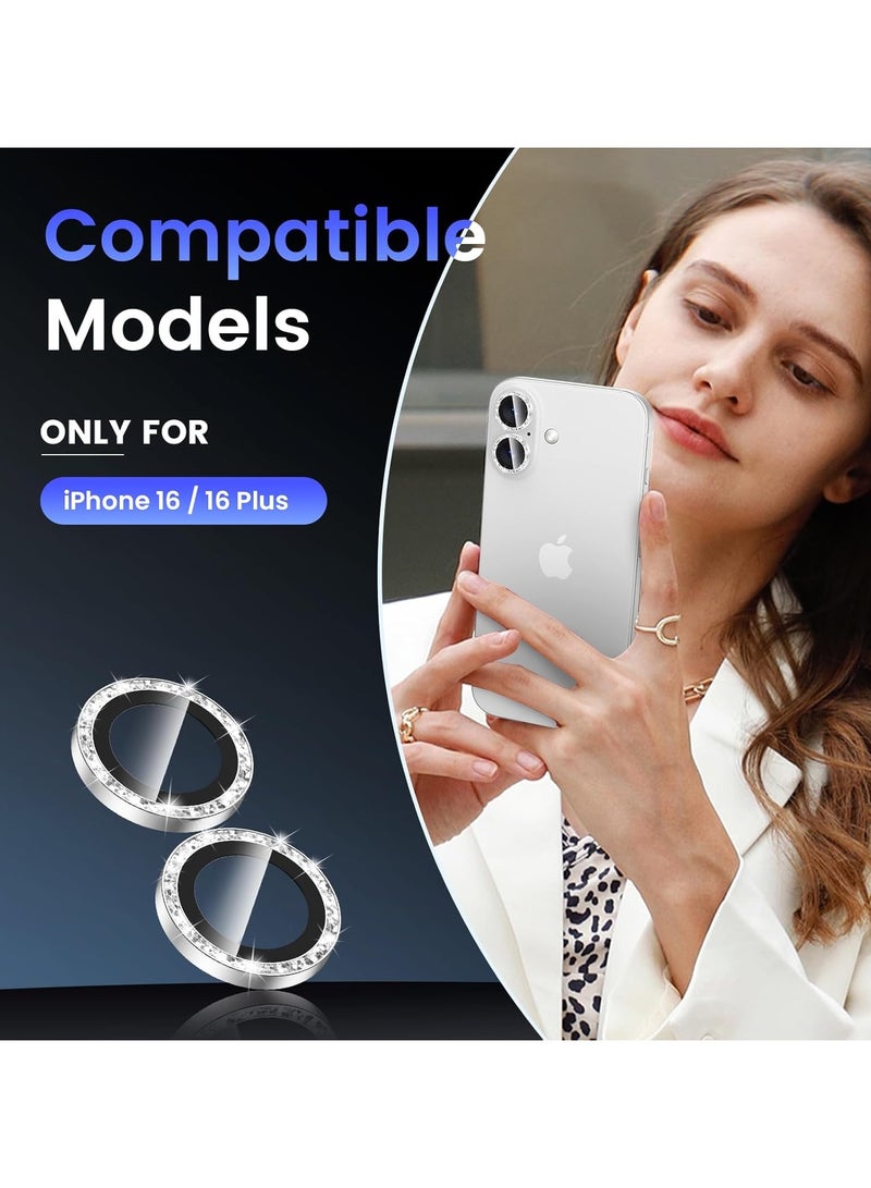 ACLIX Camera Lens Protector for iPhone 16 Plus/iPhone 16, Shatterproof, Ultra-thin Aluminum Alloy Ring, Camera Lens Protective Film, (Glitter White) - Image 2