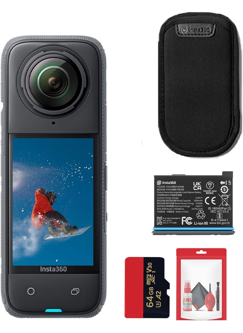 Insta360 Insta360 X4  Waterproof 360 8K Action Camera with 48MP Sensors 57K 360 Video 72MP 360 Photo AI Editing for Sports Travel Outdoors  64GB Card  Cleaning Kit  - Image 1