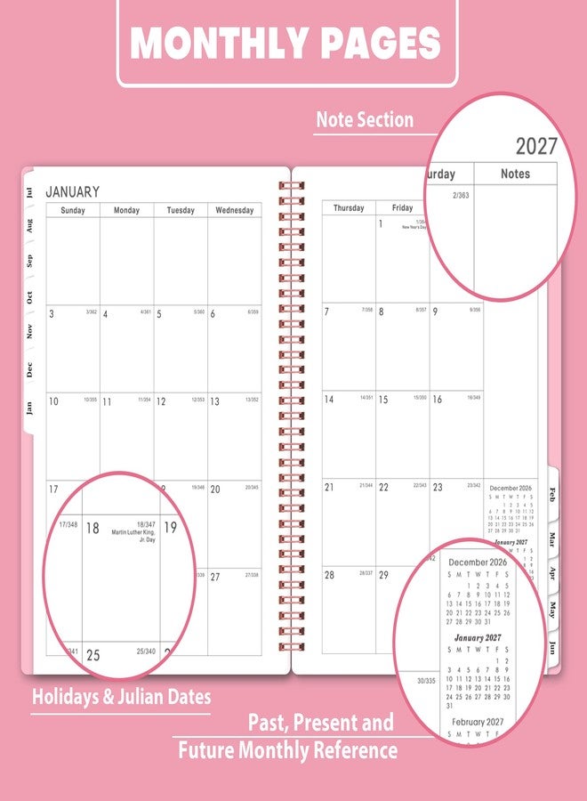 Vondafe Planner 2026-2027- 2026-2027 planner weekly and monthly, Jul. 2026 - Jun. 2027, 6.25" x 8.3", Flexible Cover, A5 Thick Paper, Twin-Wire Binding - Pink - Image 4