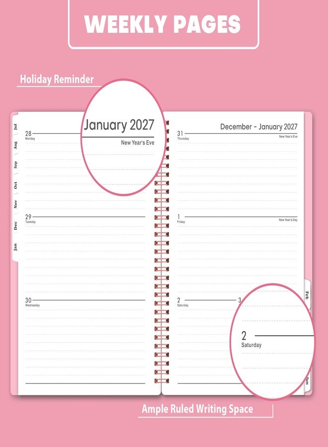 Vondafe Planner 2026-2027- 2026-2027 planner weekly and monthly, Jul. 2026 - Jun. 2027, 6.25" x 8.3", Flexible Cover, A5 Thick Paper, Twin-Wire Binding - Pink - Image 5