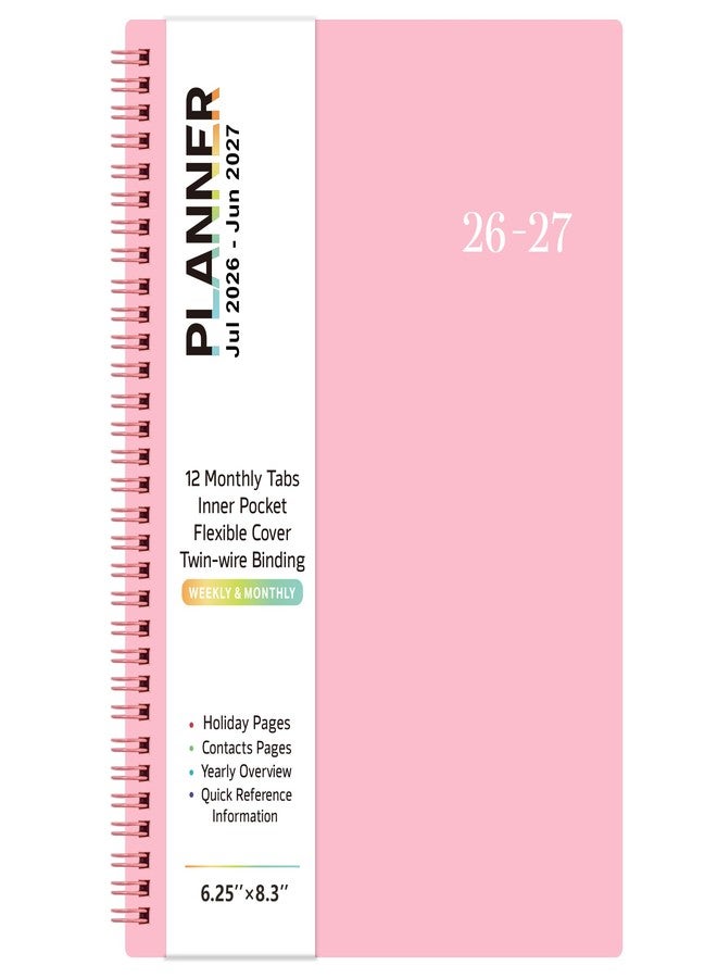 Vondafe Planner 2026-2027- 2026-2027 planner weekly and monthly, Jul. 2026 - Jun. 2027, 6.25" x 8.3", Flexible Cover, A5 Thick Paper, Twin-Wire Binding - Pink - Image 1
