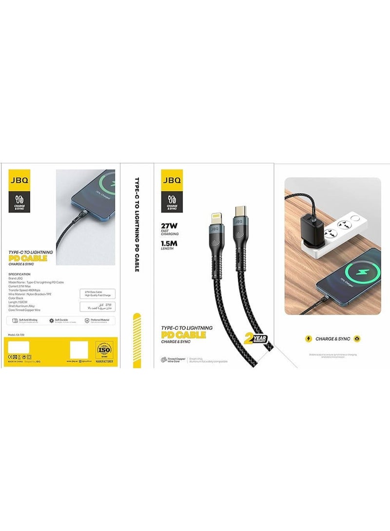 JBQ ⚡ 1.5M USB-C to Lightning Fast Charging Cable – PD 27W High-Speed Data & Power Cord - Image 2