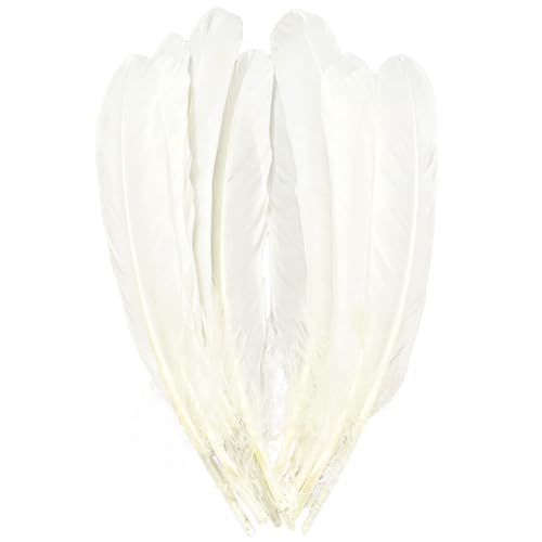 XKTEI White Feathers,Natural Big Long Goose Feather,8-10 inches (20-25cm),Large Size Bilateral Feathers,Left and Right Wings for Crafts,Bulk 12pcs (Natural White) - Image 1