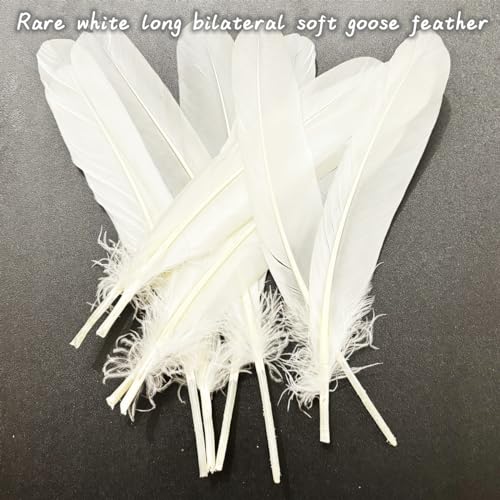 XKTEI White Feathers,Natural Big Long Goose Feather,8-10 inches (20-25cm),Large Size Bilateral Feathers,Left and Right Wings for Crafts,Bulk 12pcs (Natural White) - Image 4