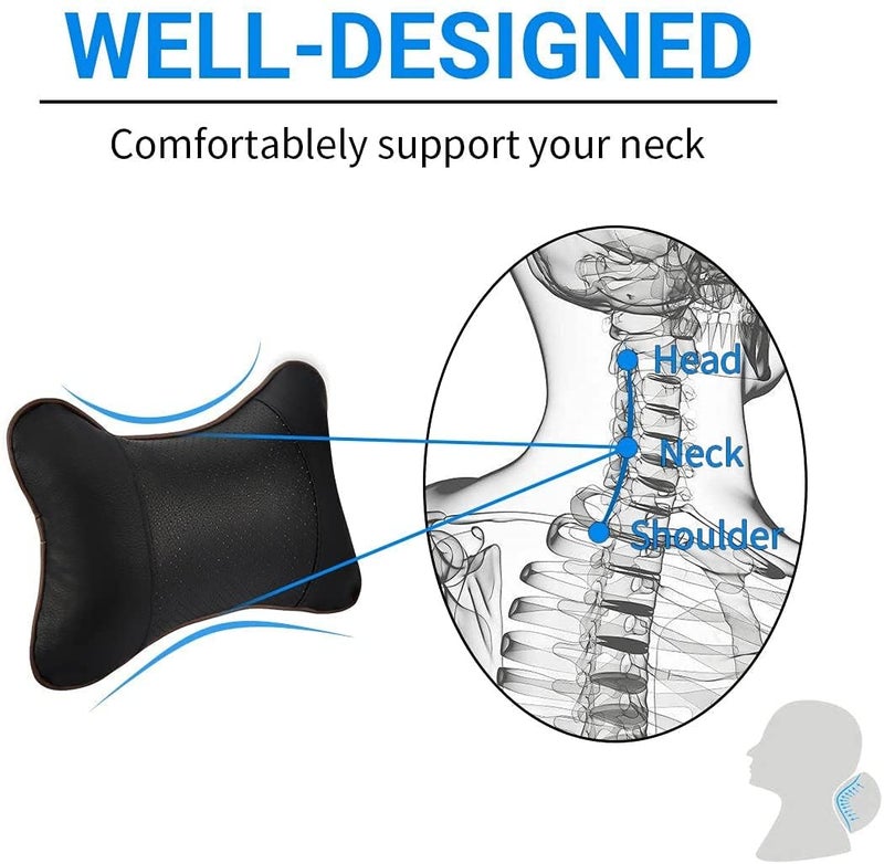 sulfar Pack of 2 car neck pillow breathable auto head neck rest cushion relax neck support headrest comfortable soft pillows for travel car seat & home [black] - Image 3