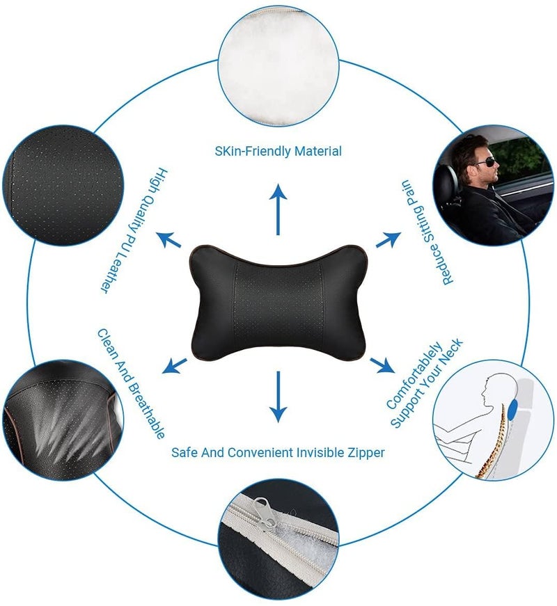sulfar Pack of 2 car neck pillow breathable auto head neck rest cushion relax neck support headrest comfortable soft pillows for travel car seat & home [black] - Image 4
