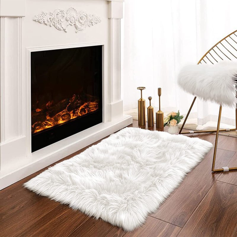 Latepis White Sheepskin Rug 2x3 Faux Fur Sheepskin Rug for Living Room Fluffy Washable Rugs for Bedroom Luxury Room Decor Furry Rugs Rectangle - Image 1