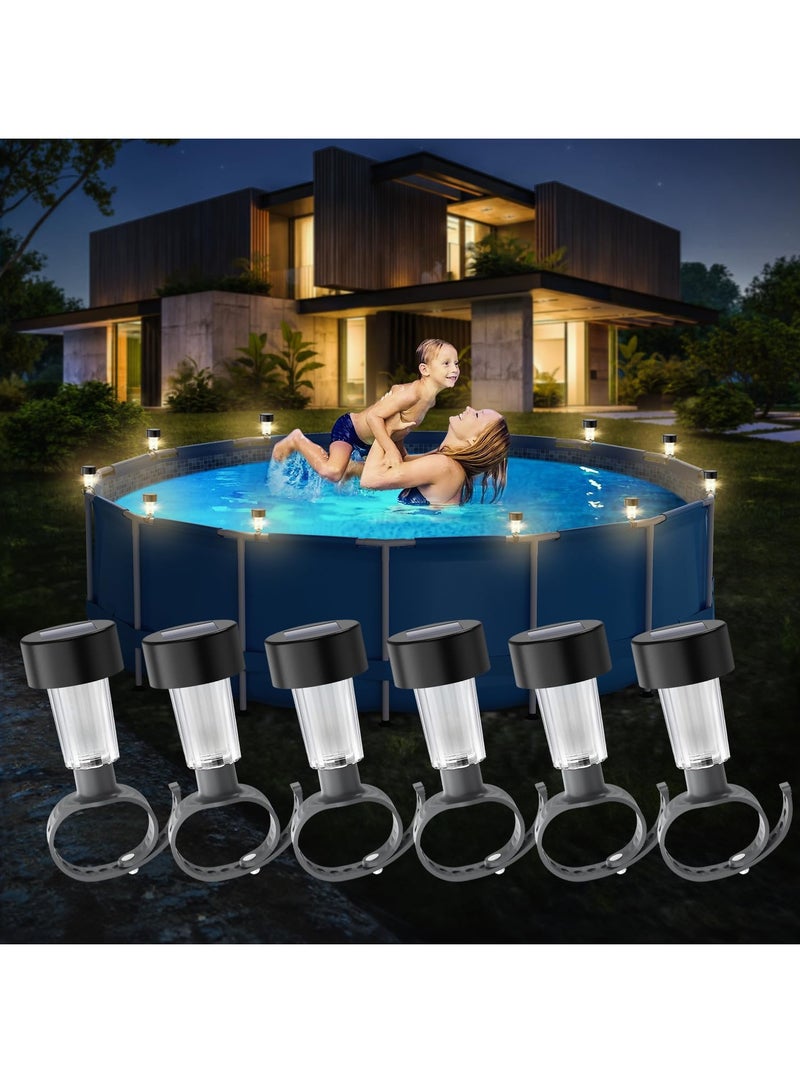 6 عبوات من إطار إضاءة حمام السباحة بالطاقة الشمسية على الأرض لإكسسوارات ديكور سياج حمام السباحة الخارجي والحدائق والمساحات الخارجية - Image 1