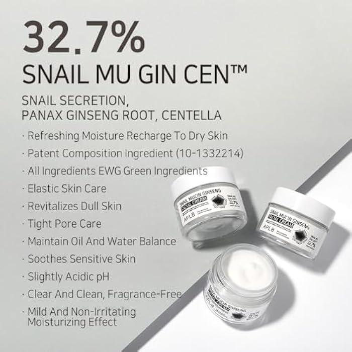 APLB Snail Mucin Ginseng Facial Cream | SNAIL MU GIN CEN™ 32.7% 1.86 FL.OZ/Korean Skincare, Wrinkle care, Pore care, Improve elasticity for firm skin - Image 3