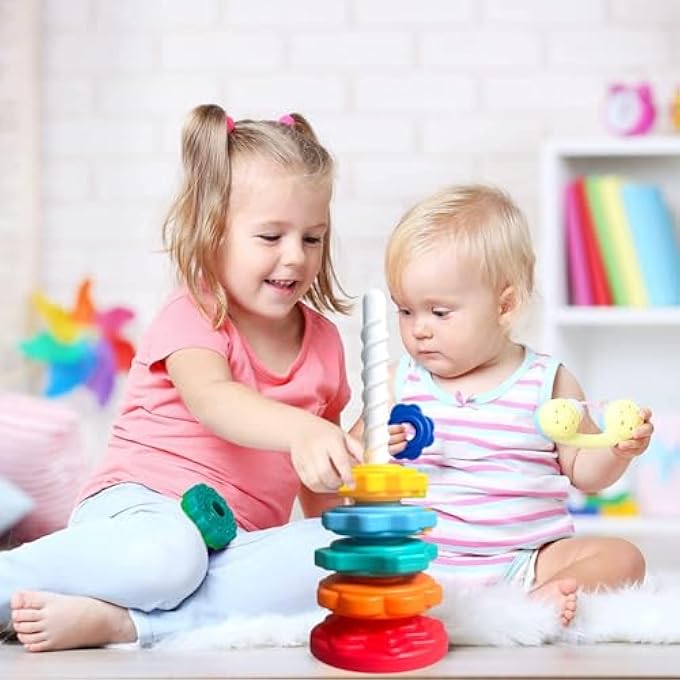 PREMIUM RAINBOW SPINNING AND STACKING TOY FOR TODDLERS 1-3 YEARS, STRONG ABS PLASTIC EDUCATIONAL BABY TOYS, FINE MOTOR SKILLS DEVELOPMENT, FUN MONTESSORI BRAIN DEVELOPMENT TOY FOR KIDS - Image 3