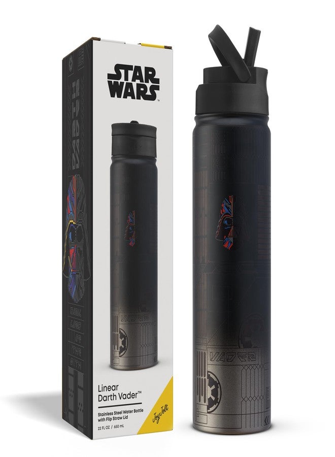 JoyJolt Star Wars Linear Darth Vader Stainless Steel Water Bottle with Flip Straw Lid, 22 oz Vacuum Insulated Water Bottle, BPA-Free Tumbler for Sports and Travel, Star Wars Gifts - Image 1